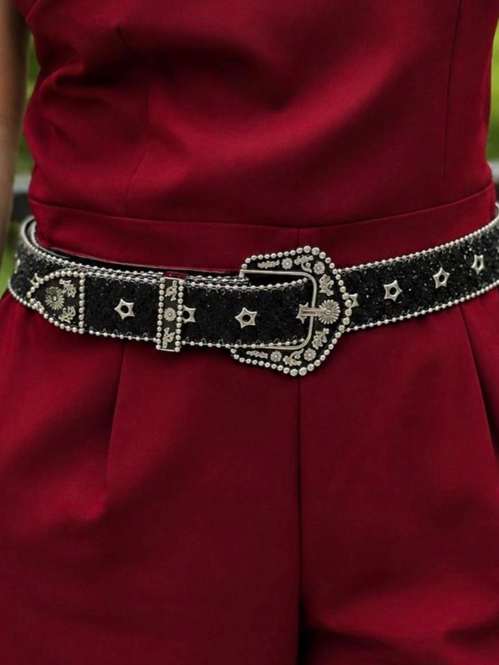 Studded Black Western Belt with Silver Buckle